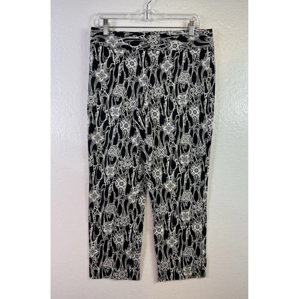 Kim Rogers Capri Pants Women's Sz 8 Black White Stretch Low Rise Hipster 30x25